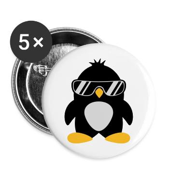 Cooler süßer Chef Pinguin Vogel mit Sonnenbrille - Buttons groß 56 mm (5er Pack) - Weiß - Vorne
