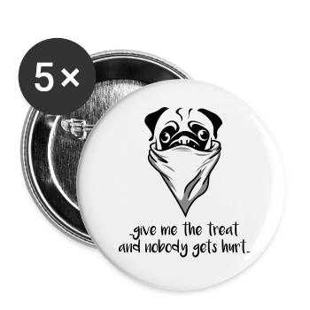 Mops Hund Bandana Überfall Pug - Buttons groß 56 mm (5er Pack) - Weiß - Vorne