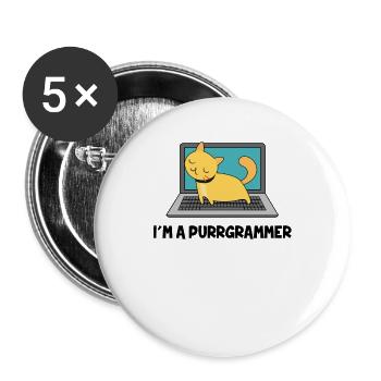 Cat Programmer Fur Computer Nerd Gift - Buttons large 2.2''/56 mm (5-pack) - white - Front