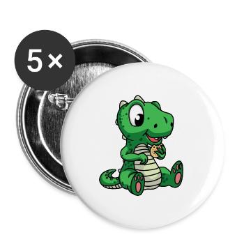 Dino Drache Fantasy Kind Kekse Geburtstagsgeschenk - Buttons groß 56 mm (5er Pack) - Weiß - Vorne