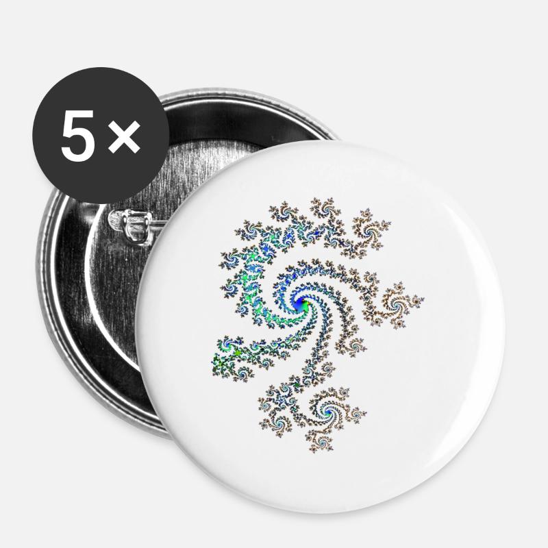 Digitale Spiralfraktal Muster - Buttons groß 56 mm (5er Pack) - Weiß