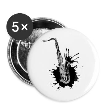 Schwarz Saxophon - Buttons groß 56 mm (5er Pack) - Weiß - Vorne