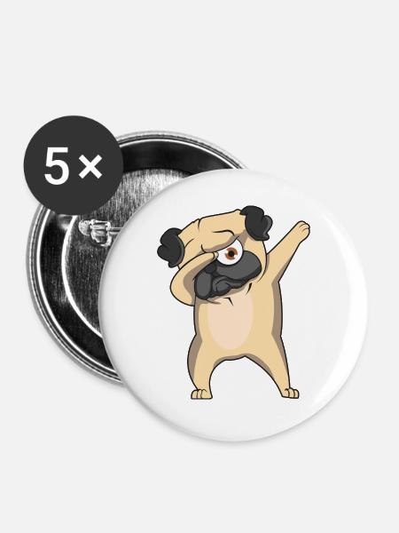 Dabbing Mops Cartoon - Buttons groß 56 mm (5er Pack) - Weiß