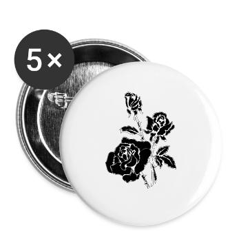 SCHWARZE ROSEN BLUMEN - Buttons groß 56 mm (5er Pack) - Weiß - Vorne