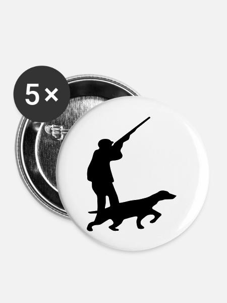 Jäger Jagd Hund - Buttons groß 56 mm (5er Pack) - Weiß