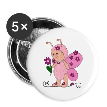 Schmetterling Rosa - Buttons groß 56 mm (5er Pack) - Weiß - Vorne