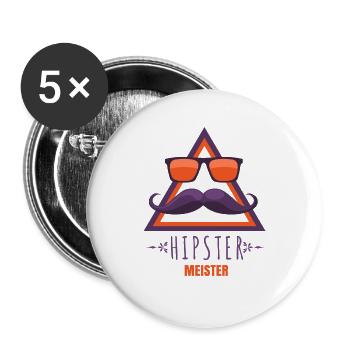 Hipster Meister mit Brille und Bart - Buttons groß 56 mm (5er Pack) - Weiß - Vorne