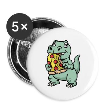 Small dino with pizza - Buttons large 2.2''/56 mm (5-pack) - white - Front