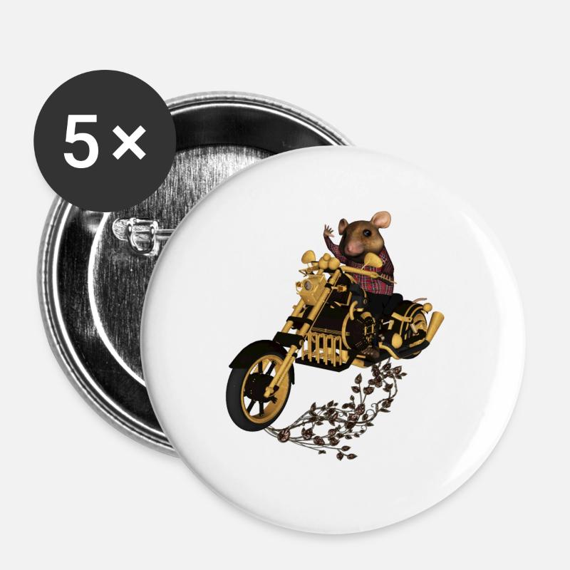 Muster, lustige Maus auf einem Motorrad - Buttons groß 56 mm (5er Pack) - Weiß