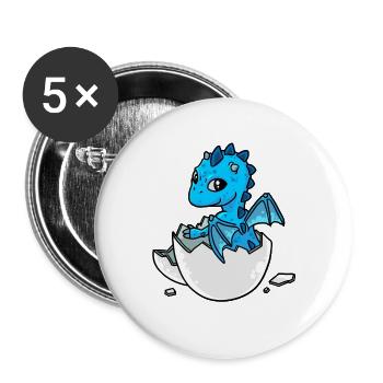 Kleiner süßer Baby Drachen schlüpfen Eierschale Ei - Buttons groß 56 mm (5er Pack) - Weiß - Vorne