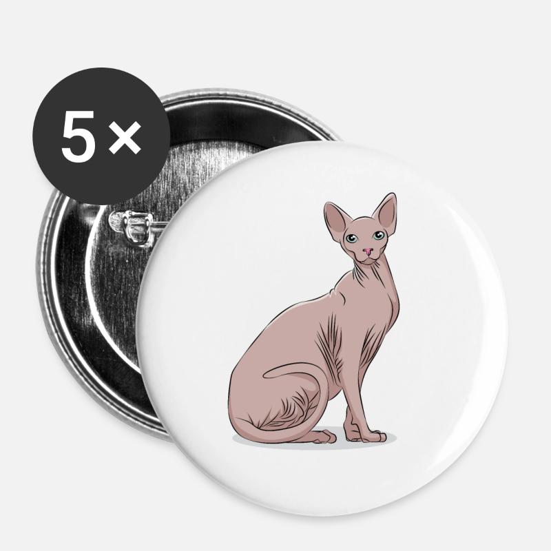 Sphynx Sphinx chat chat cadeau animal de compagnie - Lot de 5 grands badges (56 mm) - blanc