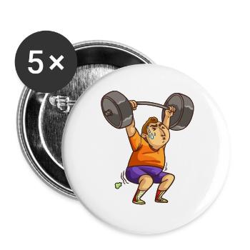 Gewichtheben Fitness Furzen Sportler Geschenk - Buttons groß 56 mm (5er Pack) - Weiß - Vorne