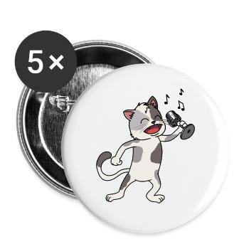 Katze singt, singen Katzen Sänger Band Musik - Buttons groß 56 mm (5er Pack) - Weiß - Vorne