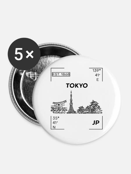 Tokyo - Buttons groß 56 mm (5er Pack) - Weiß