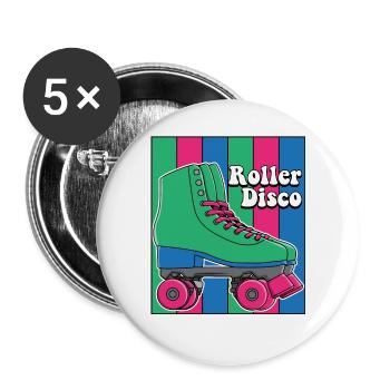 Rollschuh Inline-Skat Roller 70er 80er Geschenk - Buttons groß 56 mm (5er Pack) - Weiß - Vorne