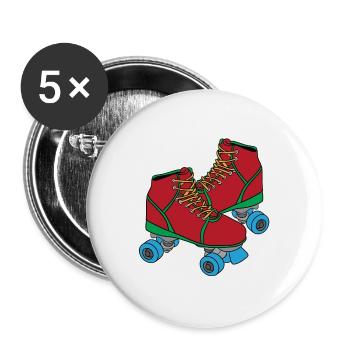 Rollschuh Inline-Skat Roller 70er 80er Geschenk - Buttons groß 56 mm (5er Pack) - Weiß - Vorne