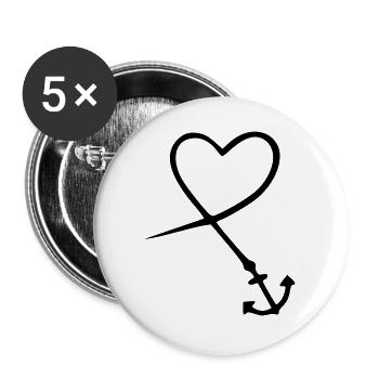 herz anker - Buttons groß 56 mm (5er Pack) - Weiß - Vorne