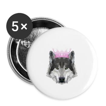 Krone POLYGON WOLF Husky Wölfe Rudel - Buttons groß 56 mm (5er Pack) - Weiß - Vorne