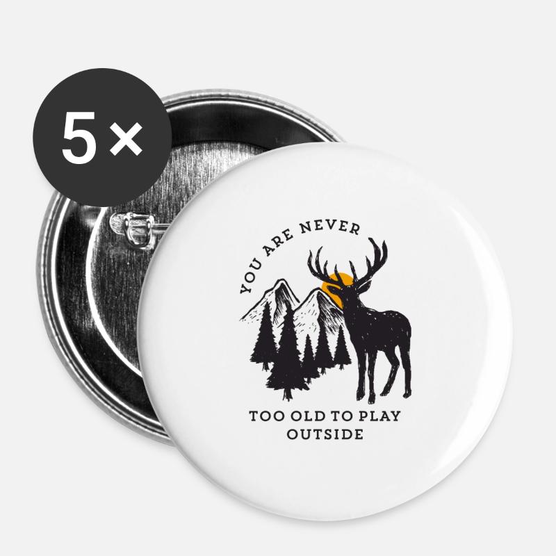 never too old outdoor camping Wolf mountains vacation tent - Buttons large 2.2''/56 mm (5-pack) - white