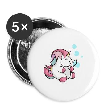 Bulles de savon Licorne soufflant un cadeau d'enfant scintillant - Lot de 5 grands badges (56 mm) - blanc - Devant