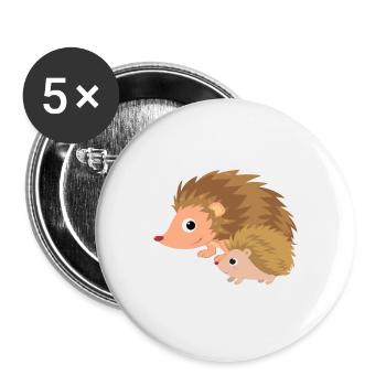 Hedgehog with hedgehog baby - Buttons large 2.2''/56 mm (5-pack) - white - Front