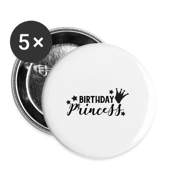 Birthday Princess - Buttons groß 56 mm (5er Pack) - Weiß - Vorne