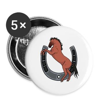 Pferd Hufeisen Pferde Reiterin Ross Gaul - Buttons groß 56 mm (5er Pack) - Weiß - Vorne