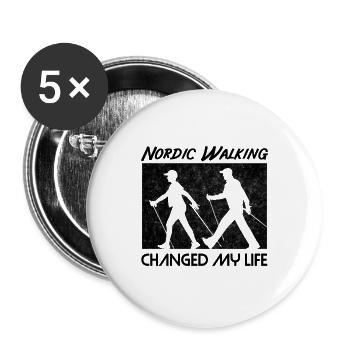 La marche nordique a changé ma vie - Lot de 5 grands badges (56 mm) - blanc - Devant