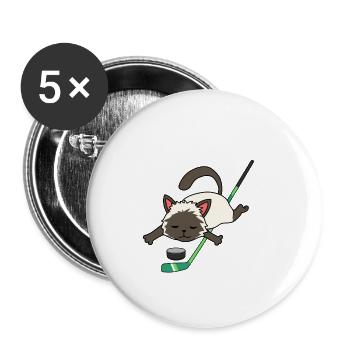 Katze Eishockey Wintersport Hockey Katzen Puck - Buttons groß 56 mm (5er Pack) - Weiß - Vorne