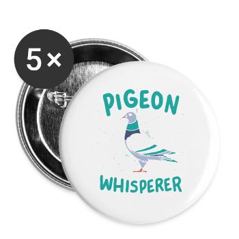 Taube Tauben Flüsterer - Buttons groß 56 mm (5er Pack) - Weiß - Vorne