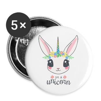 Pastel Rabbit with Floral Crown - Buttons large 2.2''/56 mm (5-pack) - white - Front