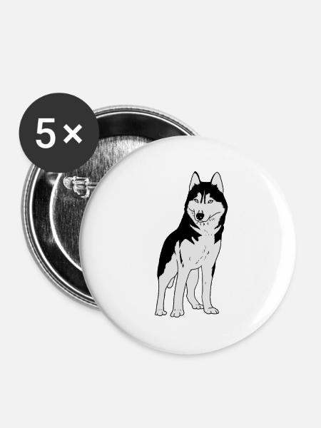 Husky Hund - Buttons groß 56 mm (5er Pack) - Weiß