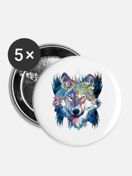 Polygon Wolf - Schöner grauer Wolf in Blau - Buttons groß 56 mm (5er Pack) - Weiß