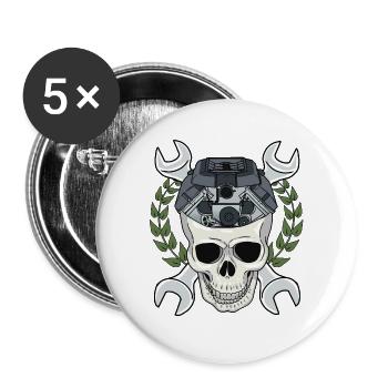 Automechaniker Schrauben Mechanik Bastler kfz - Buttons groß 56 mm (5er Pack) - Weiß - Vorne