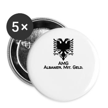 Albanien Flagge "AMG - Albaner mit Geld" - Buttons groß 56 mm (5er Pack) - Weiß - Vorne