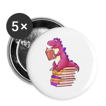 Dino lit des livres - Lot de 5 grands badges (56 mm) - blanc - Devant