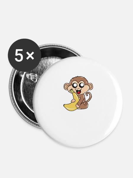 Affe - Buttons groß 56 mm (5er Pack) - Weiß