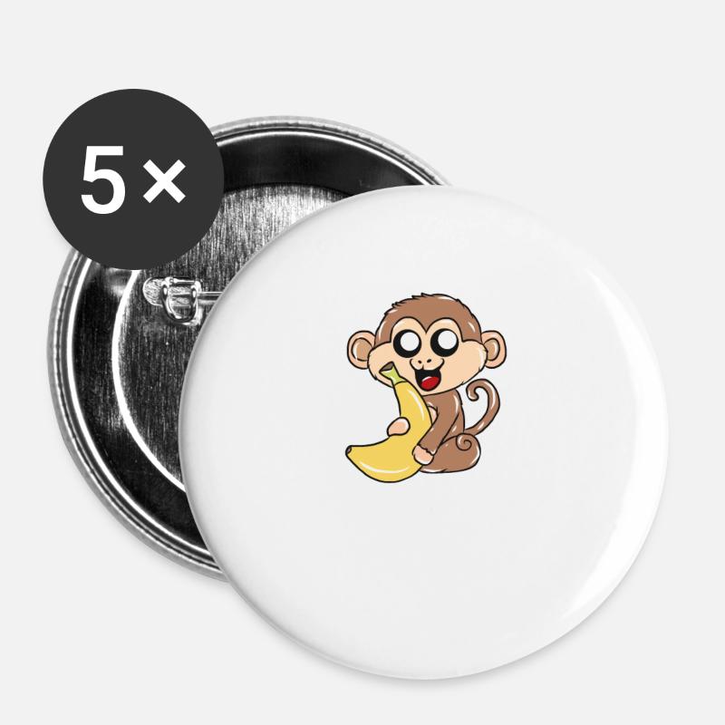 Affe - Buttons groß 56 mm (5er Pack) - Weiß