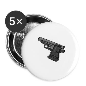 Pistol design with text motif - Buttons large 2.2''/56 mm (5-pack) - white - Front