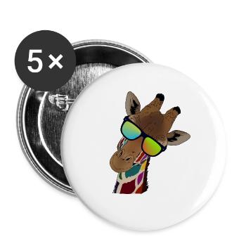 Regenbogen Giraffe mit Sonnebrille Geschenkidee - Buttons groß 56 mm (5er Pack) - Weiß - Vorne