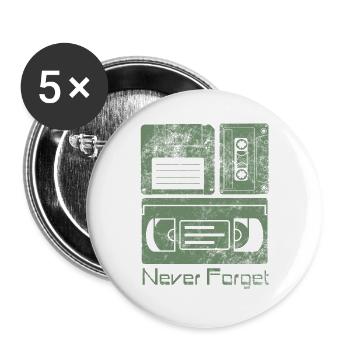 Never Forget Funny Floppy Disk VHS TAPE 80er 90er - Buttons groß 56 mm (5er Pack) - Weiß - Vorne