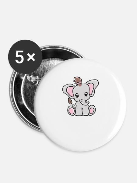 Elefant - Buttons groß 56 mm (5er Pack) - Weiß
