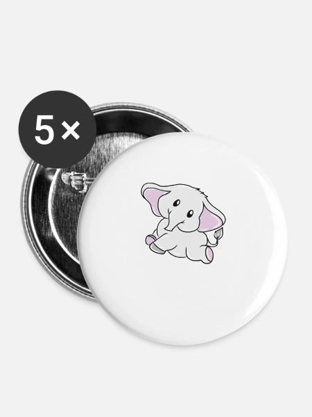 Elefant - Buttons groß 56 mm (5er Pack) - Weiß