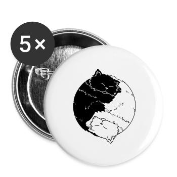 Chat Ying Yang Katezen chat - Lot de 5 grands badges (56 mm) - blanc - Devant