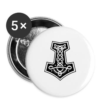 Mjolnir Thors hammer Wikinger Krieger Geschenk - Buttons groß 56 mm (5er Pack) - Weiß - Vorne