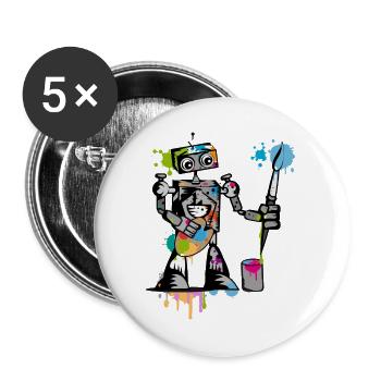 A robot with a brush - Buttons large 2.2''/56 mm (5-pack) - white - Front