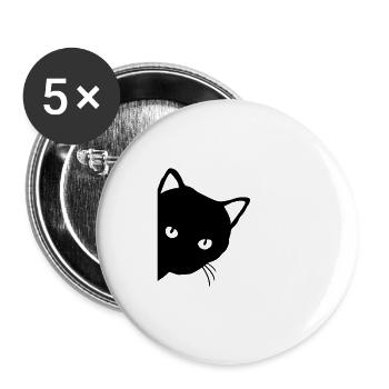 Schwarze Katze - Buttons groß 56 mm (5er Pack) - Weiß - Vorne