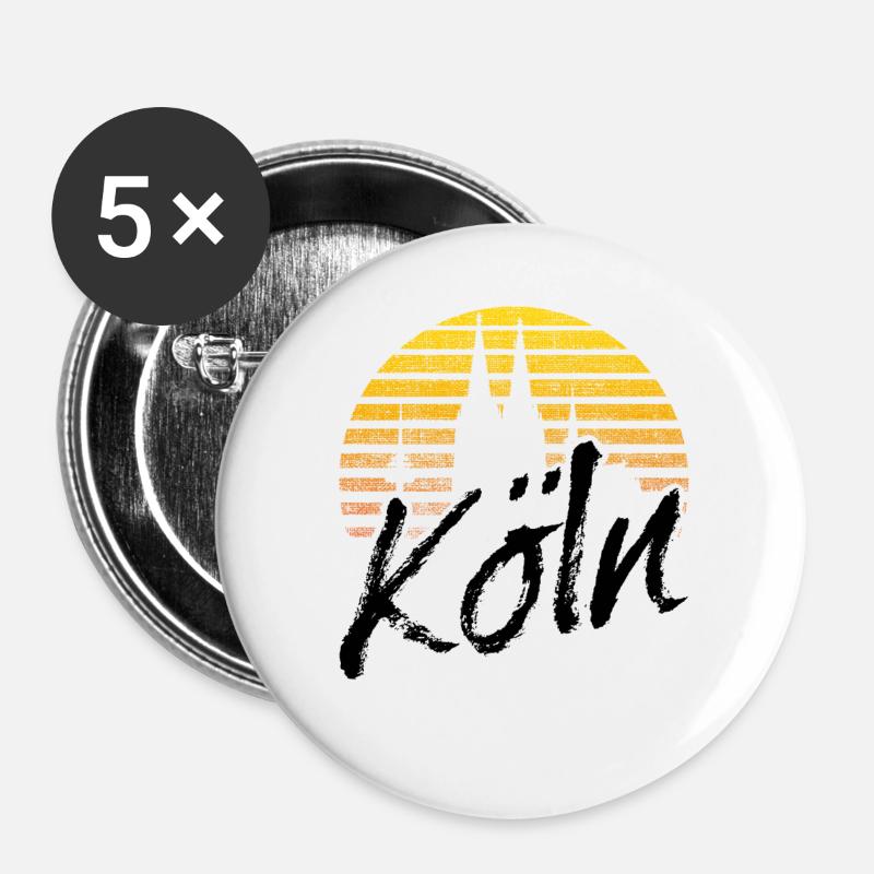 Köln Kölner Skyline Kölner Dom Vintage Geschenk - Buttons groß 56 mm (5er Pack) - Weiß