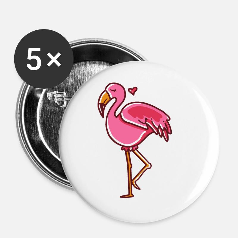 Flamingo Heart Pink Gift - Buttons large 2.2''/56 mm (5-pack) - white