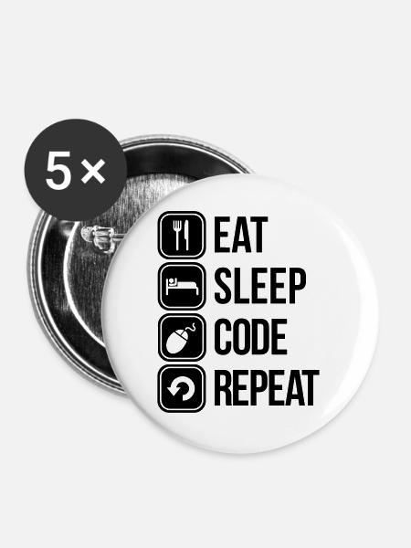 eat sleep code - Buttons groß 56 mm (5er Pack) - Weiß